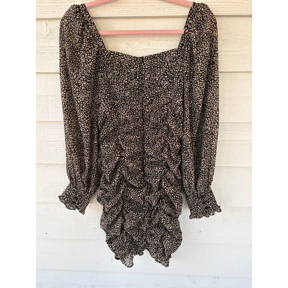 HYFVE Ruched Bodycon Mini Dress Brown Leopard Print Long Sleeve Size M - Picture 2 of 5
